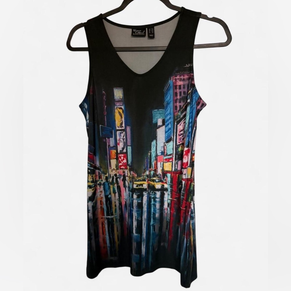 Artsy Black Top with Multicolor City Print